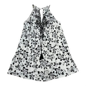 Esley Gray Embroidered Floral Linen Blend Halter Shift Dress S